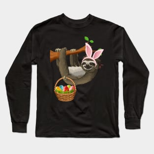 Funny Sloth Easter Day Bunny Ear Egg Easter Shirt Boys Girls Long Sleeve T-Shirt